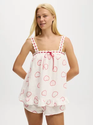 Women's Cotton On White Lace Trim Babydoll Cami Sleep Set