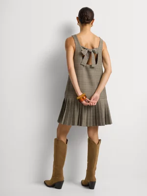 Drop Waist Pleated Check Dress