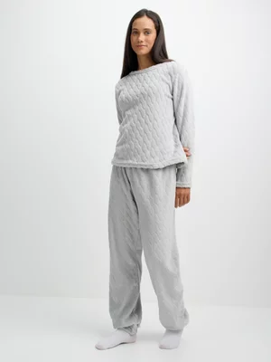 Jet Women's Grey Embossed Coral Fleece Pj Set