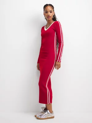 The FIX Women's Red Seamless Striped Midaxi Dress 