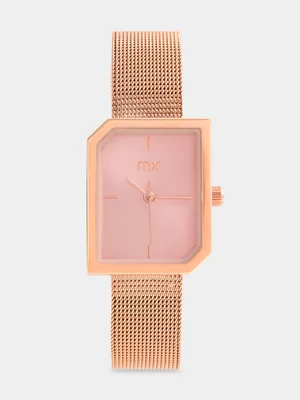 MX Rose Plated Blush Dial Irregular Rectangle Mesh Watch