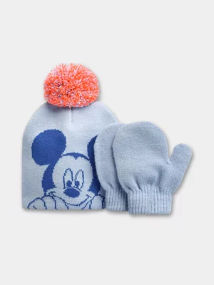 Mickey Mouse Blue Beanie & Mittens Set