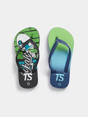 TS Junior Grade-School 2-Pack YEAH Black/Blue Flip Flops 