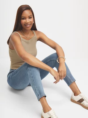 Exact Women's Natural Square Neck Ribbed Tank Top