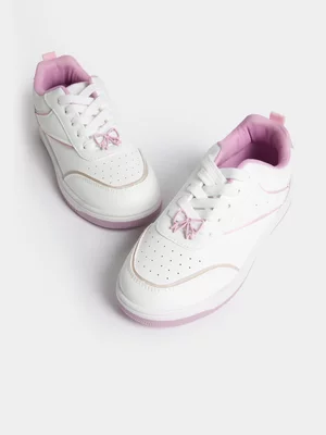 Exact Younger Girl's White & Pink Bow Sneakers 