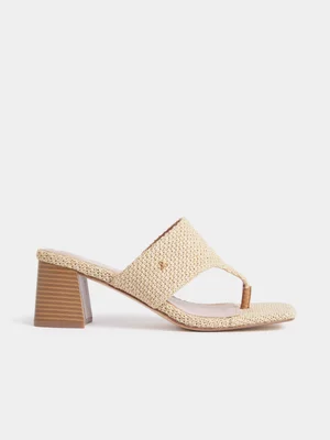 Raffia Thong Heeled Sandals