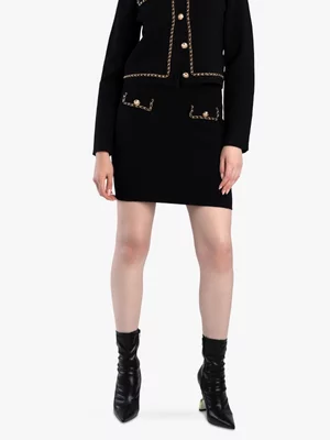 Women's Sissy Boy Black  Knit With Woven Chain Details Skirt