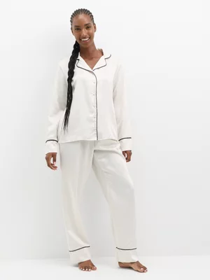 Jet Women's Cream Satin Piping Pyjama Set