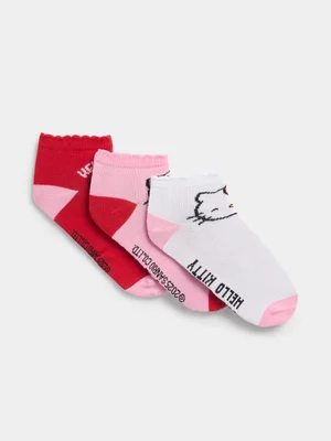 Jet Younger Girls 3 Pack Hello Kitty Lowcut Socks