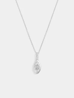 Sterling Silver Cubic Zirconia Marquise Bezel Pendant 