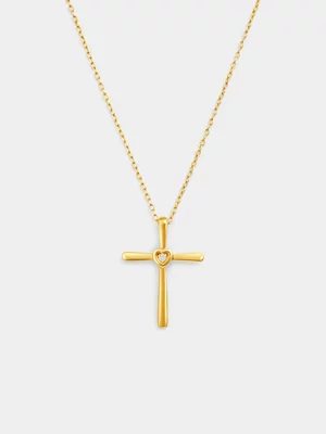 Yellow Gold Vermeil Lab Grown Diamond Heart Cross Pendant