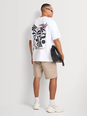 Markham Men's Oversize Fit Premium Cotton White Graphic T-Shirt