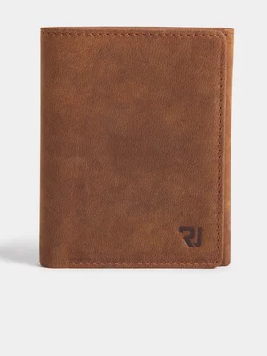 Relay Jeans Men's Tan Distressed Leather Foldover Wallet