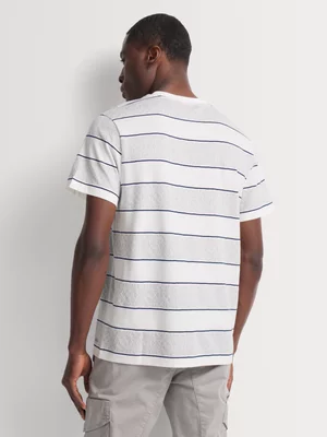 Fabiani Men's Grey/Blue Textured Stripe T-Shirt