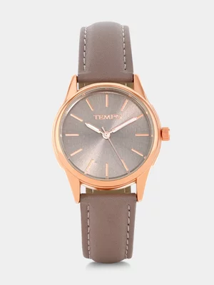 Tempo Rose Plated Taupe Dial Taupe Leather Watch 