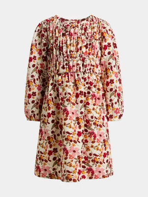 Exact Older Girl's Pink Floral Print Smocked Dress 