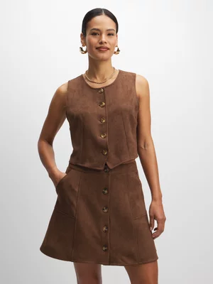 Jet Women's Chocolate Suede Mini Skirt