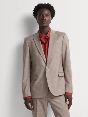 Markham Men's Slim Textured Windowpane Check Camel Suit Jacket