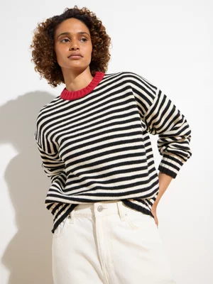 Women's Canvas Striped Jumper Black and Cream