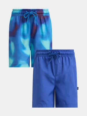 TS KB Boys Ombre Purple All Over Print/Plain 2-Pack Blue Shorts