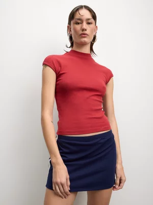 The FIX Women's Red Rib Highneck Top