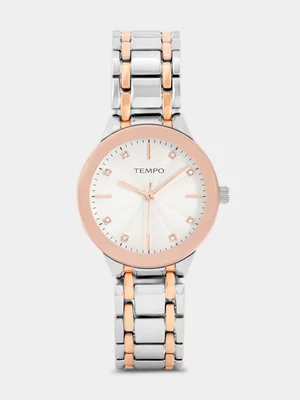 Tempo Rose Plated Silver Tone Dial Two-Tone Bracelet Watch 