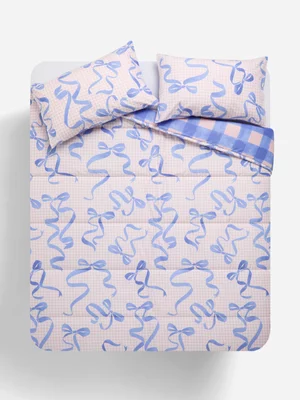 Jet Home Pink Check Blue Bows Comforter Queen