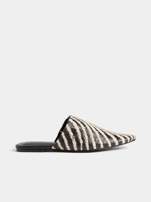 Zebra Print Pointy Slip In Mules