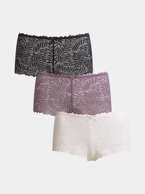 Jet Women's Multicolour 3 Pack Leafy Lace Boy Leg