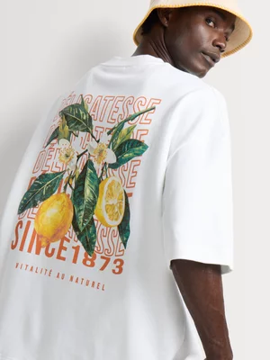 Markham Men's Boxy Fit White Graphic T-Shirt