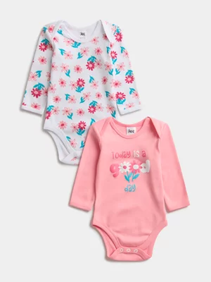Jet Baby Girls Peony Daisies 2-Pack Bodysuits