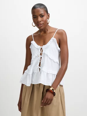 Jet Women's White Frill Strappy Tie Top