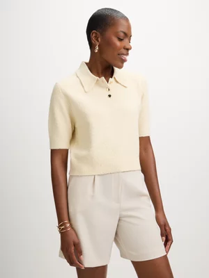 Exact Women's White Fluffy Polo Top 