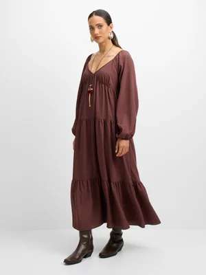 Exact Women's Brown Tiered Maxi Dress