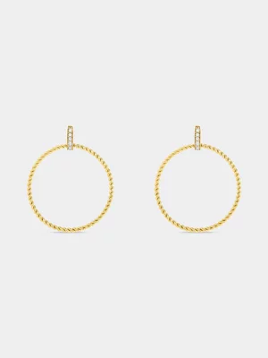 Gold Plated Sterling Silver Cubic Zirconia Twisted Circle Drop Earrings