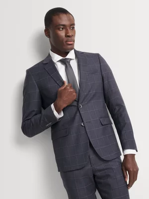Markham Men's Skinny Slate Check Grey/Blue Suit Jacket
