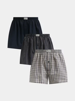 Relay Jeans Men's Stripe Check 3 Pack Boxers