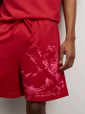 The FIX Men's Red Fleece Co-Ord Sketch Cupid Short