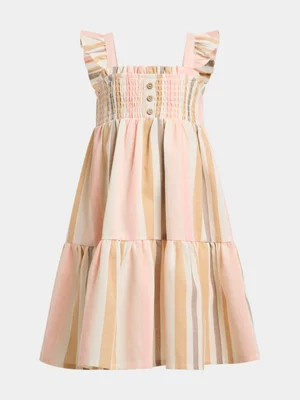 Exact Older Girl's Natural & Orange Striped Dress