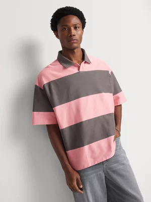 Markham Men's Boxy Fit Bold Stripe Pink/Grey Golfer