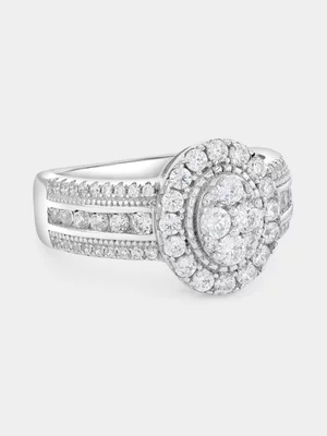 Sterling Silver Cubic Zirconia Oval Halo Multi-Stone Ring  