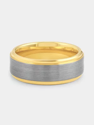 Gold Plated Tungsten Brushed Centre Ring