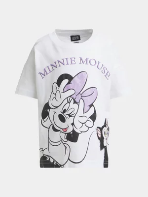 Jet Younger Girls White Character Minnie & Cat Oversize T-Shirt