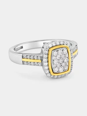 Yellow Gold & Sterling Silver Lab Grown Diamond Rectangle Halo Ring