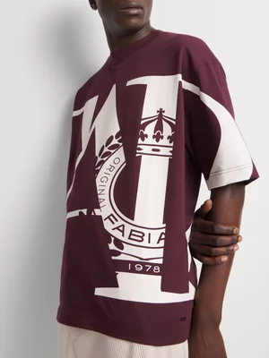 Fabiani Men's Burgundy Wrap Around Statement T-Shirt