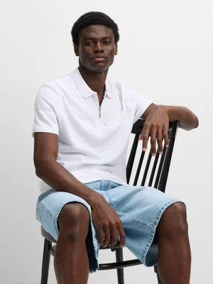 Exact Men's White Textured Quarter Zip Golfer