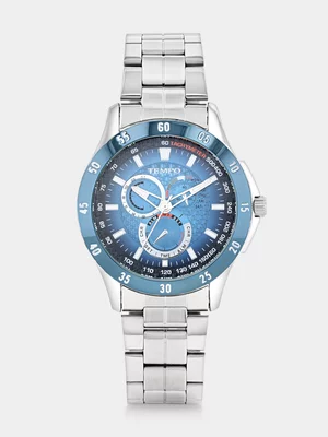 Tempo Silver & Blue Plated Blue Dial Bracelet Watch 