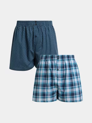 Jet Men’s 2 Pack Teal Check Boxer Shorts