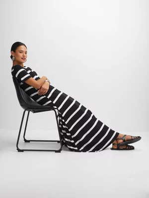 Exact Women's Black & White Striped T-Shirt Dress