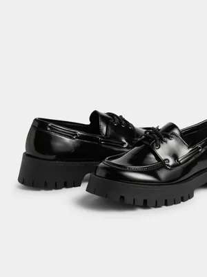 Jet Teen Girls Black Chunky Boat Shoe